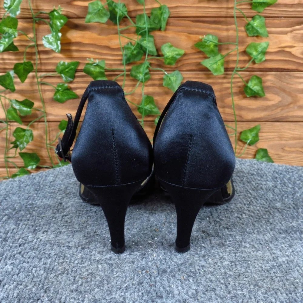 BP Platinum Women Evening Sandal Heels Size 7.5 Formal Wedding Black‎ Satin